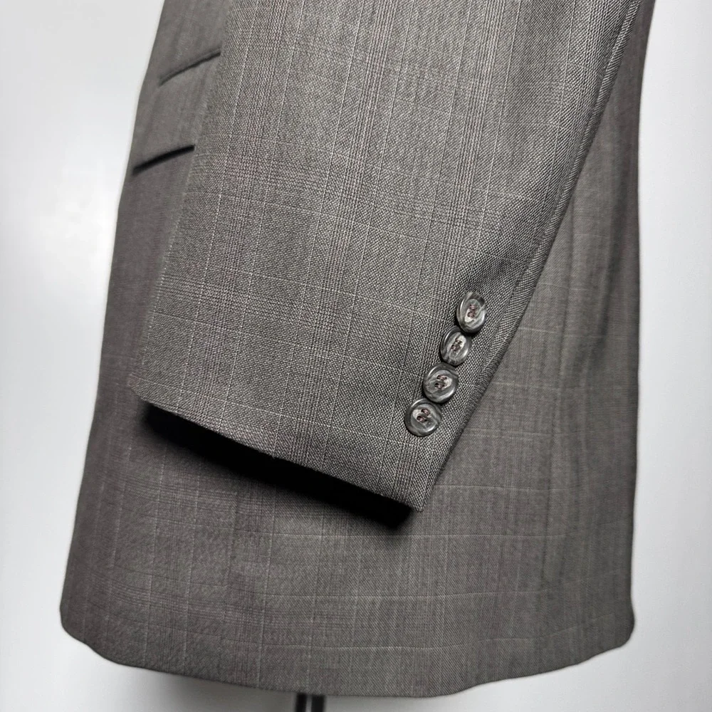 Jos. A. Bank Suit Mens 42L 36x29 Grey Windowpane Wool Cashmere Blend 2-Button - Picture 2 of 6